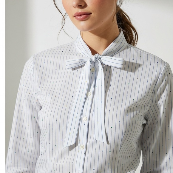 Brooks Brothers Tops - Brooks Brothers Womens Striped Funfetti Tie Neck Button Down Blouse Size 14